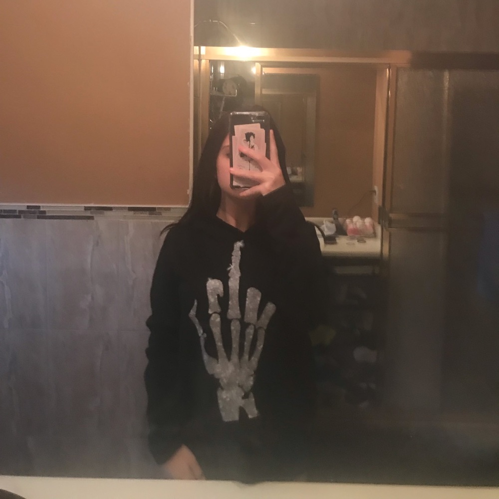 Glitter skeleton middle finger hoodie